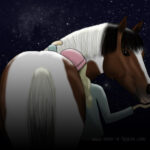 Dessin câlin cheval humain