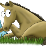 Dessin d'un poulain avec un ours en peluche