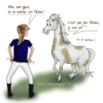 Dessin humour, cheval sale vs cavalier