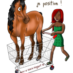 dessin cheval dans un caddie